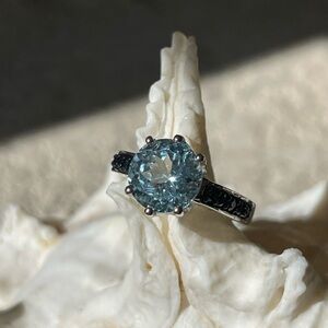 Blue topaz and sapphire sterling silver ring